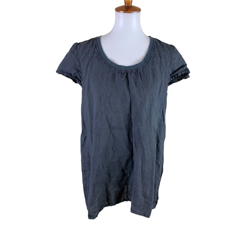 FLAX Gray Linen Tunic Top Lagenlook Coastal Grandmother Minimalist Small